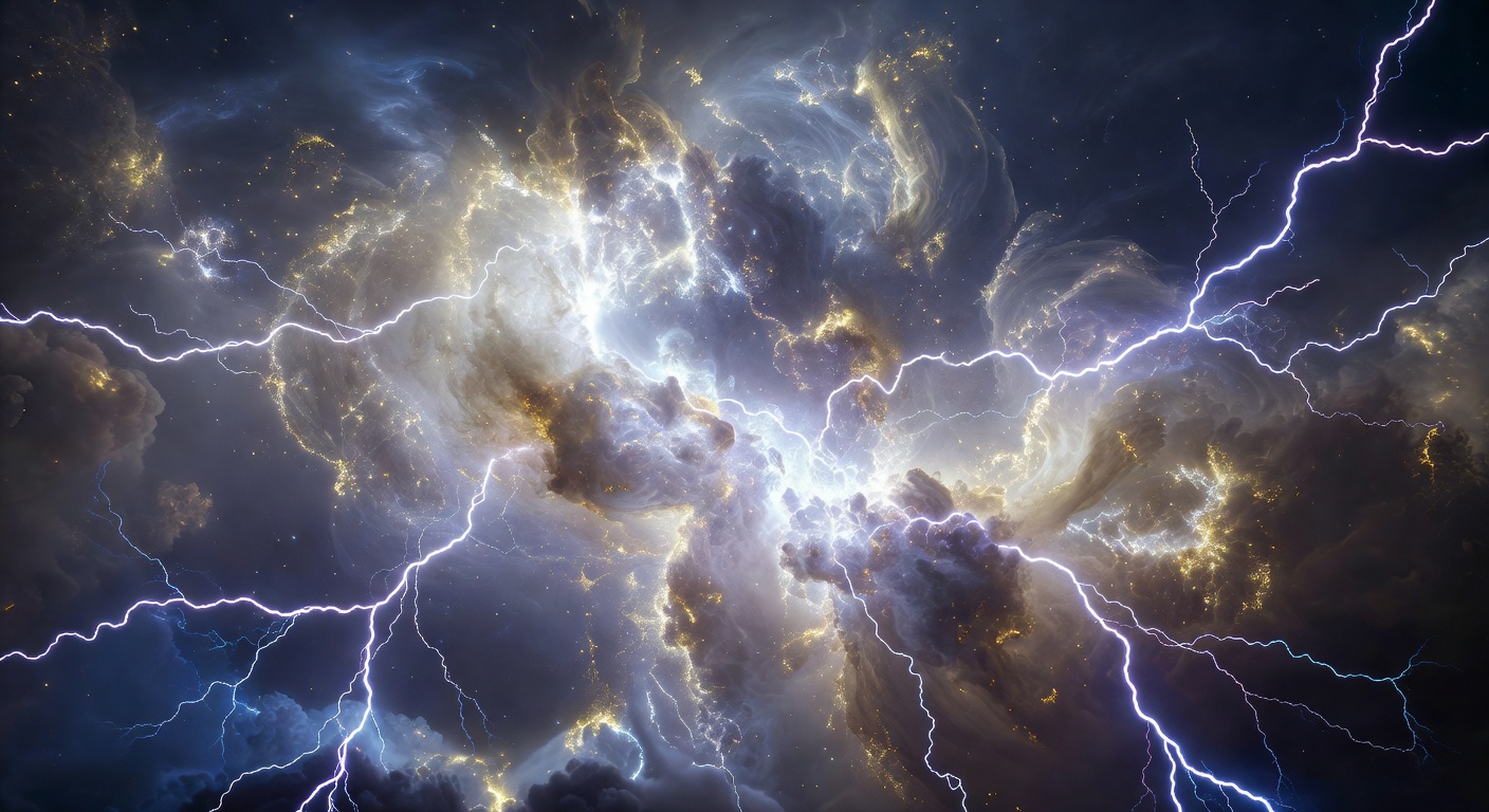 Abstract rendering of divine celestial clouds and lightning